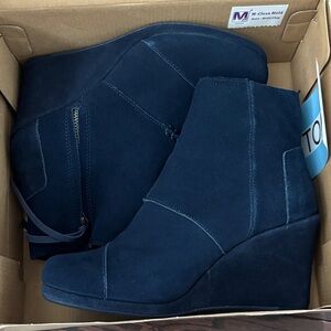 Toms Navy Blue Wedge Ankle Boots